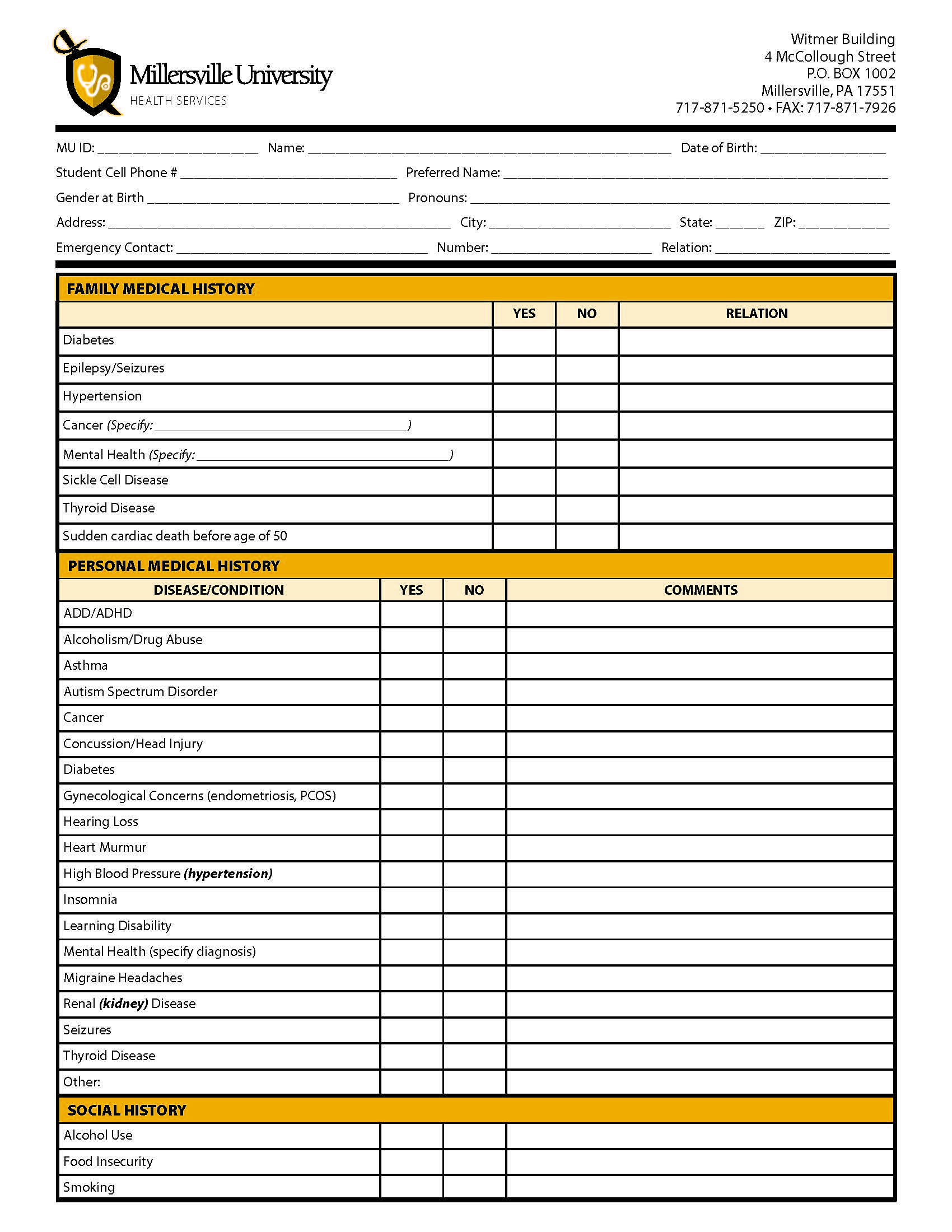 Health Evaluation Form
