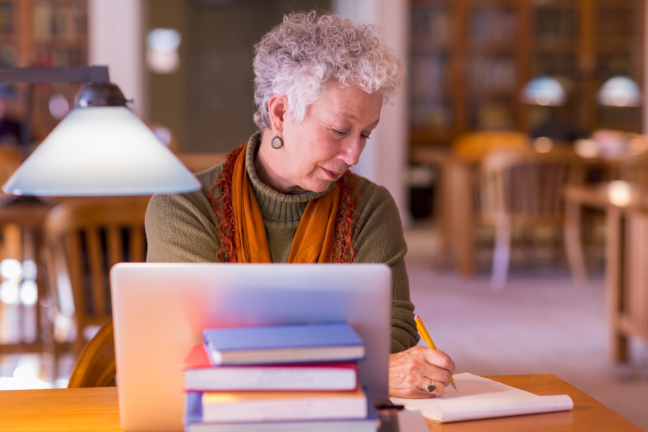 woman in library