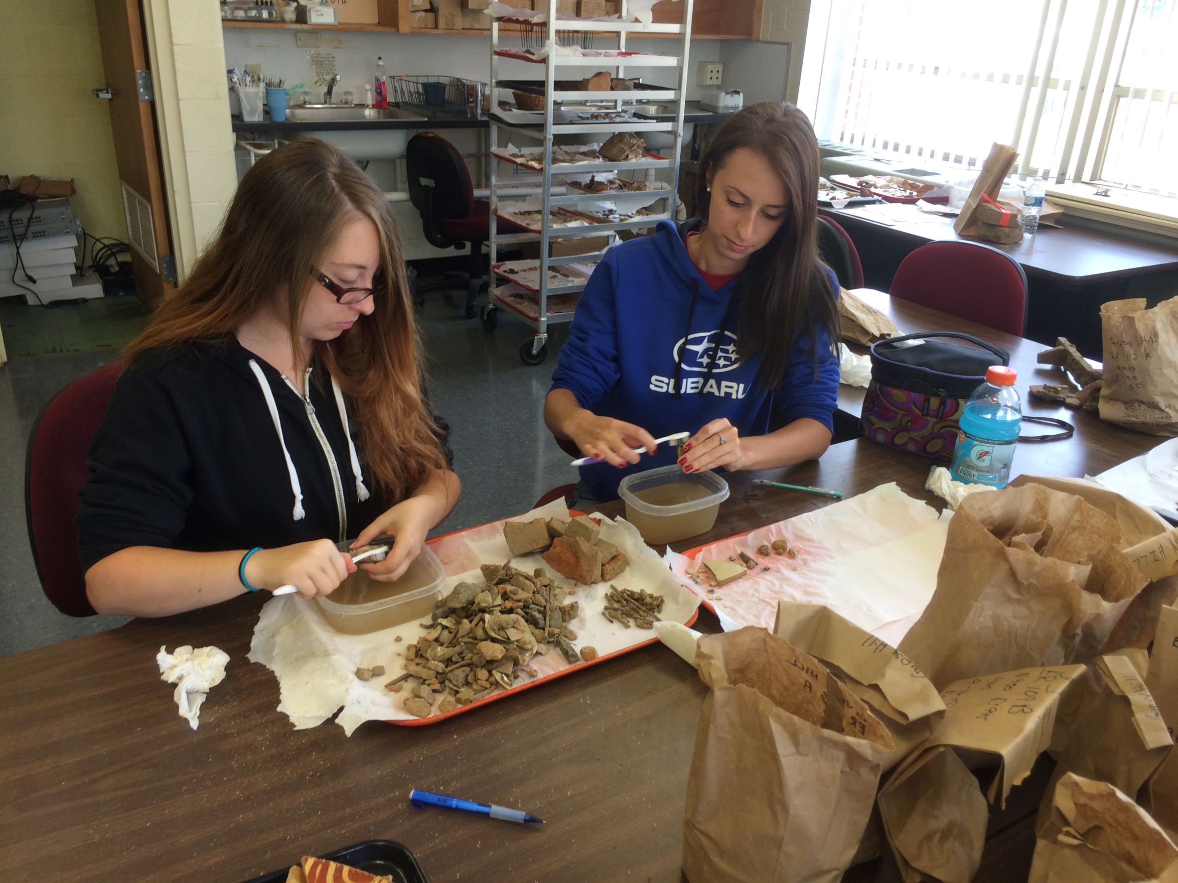 women working in archaeology lab