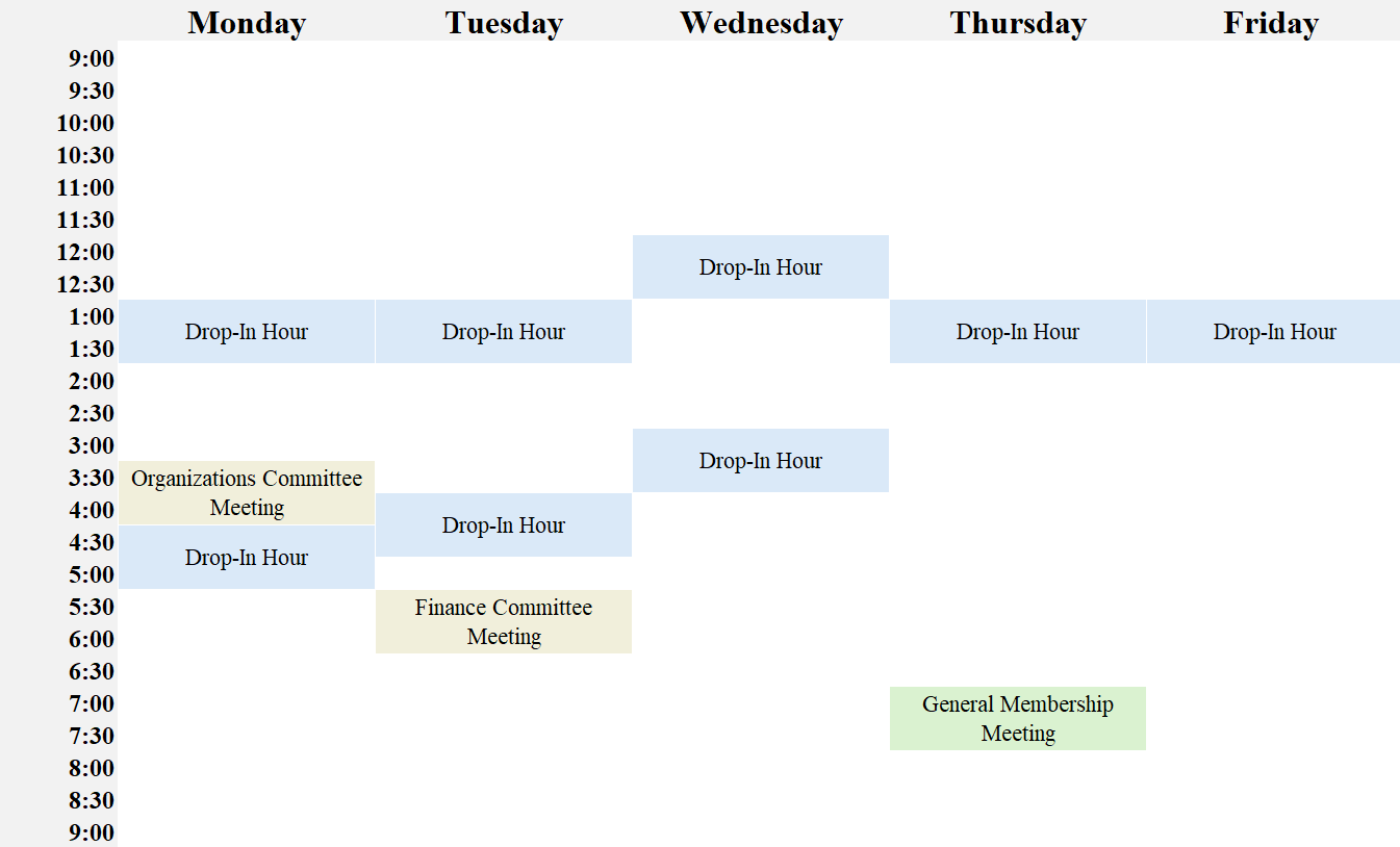 Schedule of office hours and meeting times