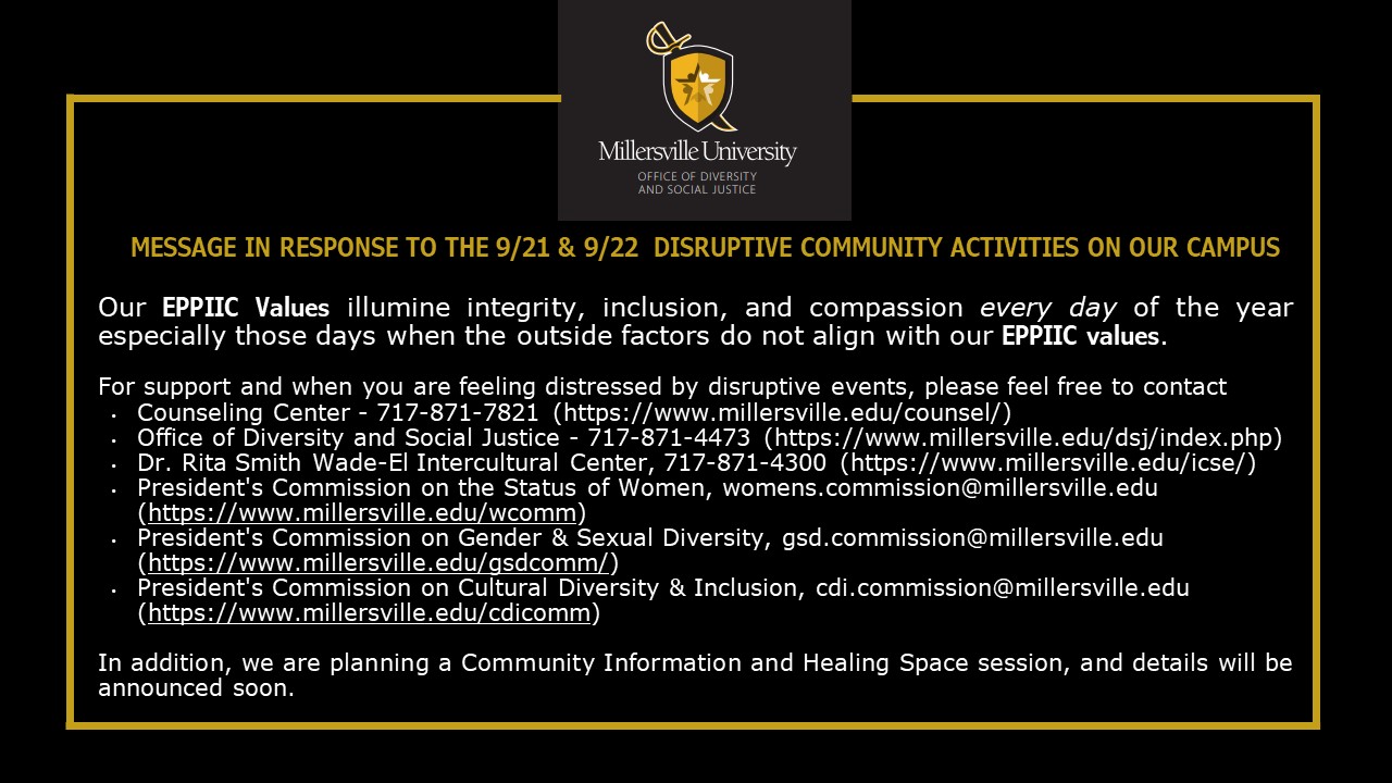 A Message From Millersville University's Office of Diversity and Social Justice