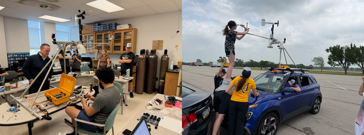 Meteorology students building and working with their mobile mesonet system in the office and in the field.