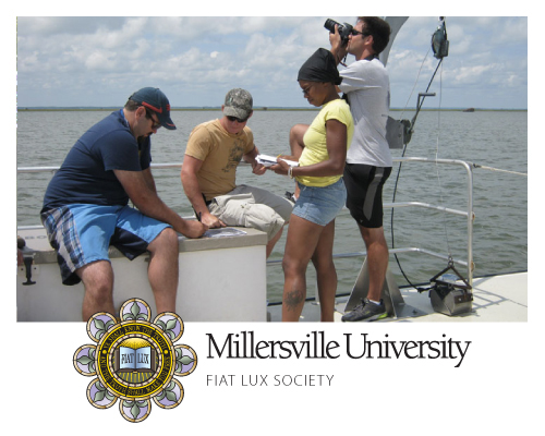 Students on a boat researching at Wallops Island