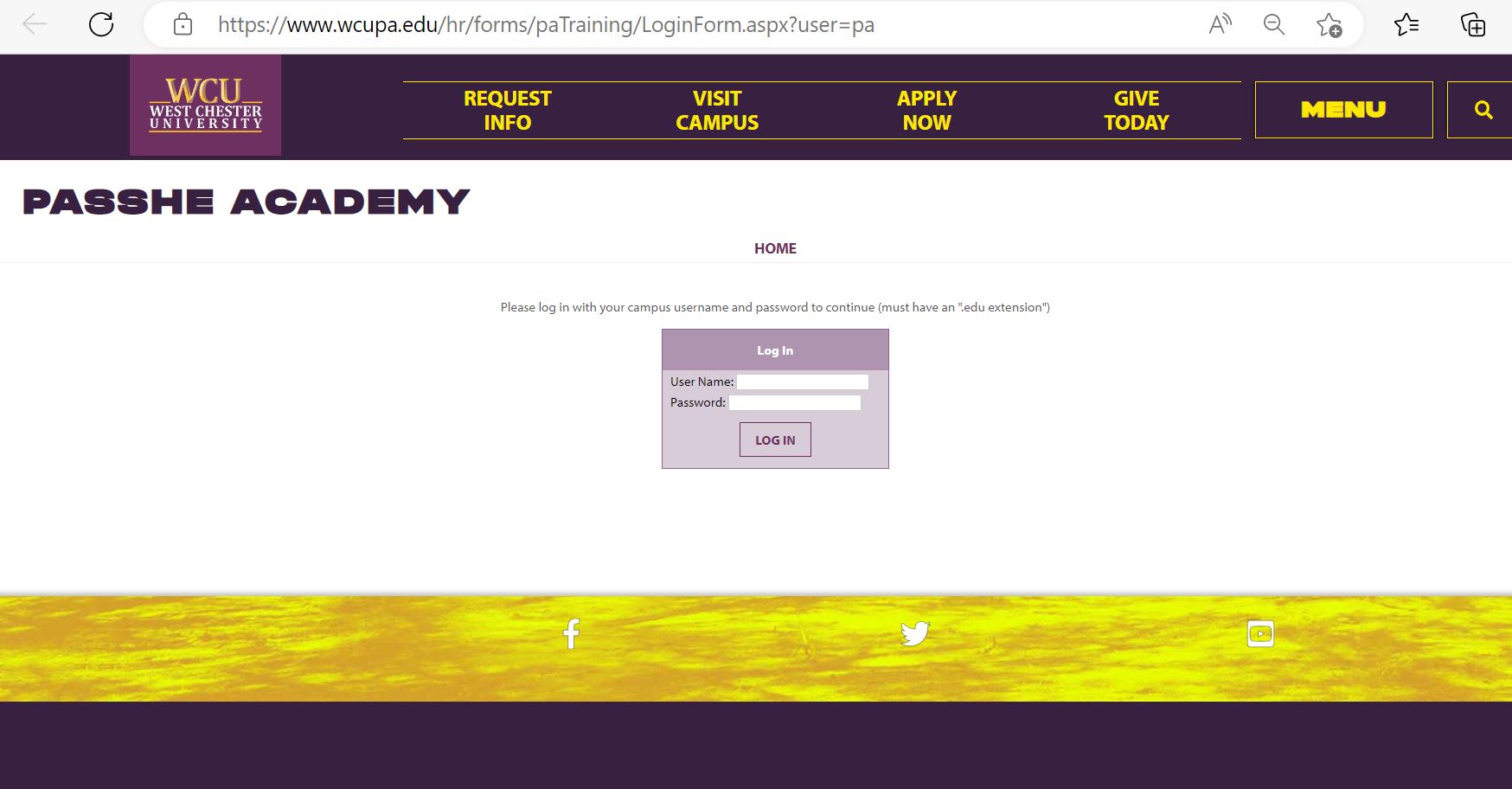 passhe academy login screen