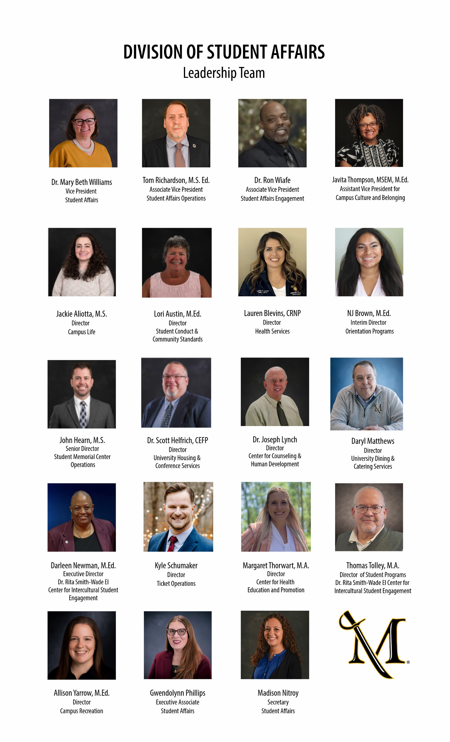 infographic of student affairs leadership team
