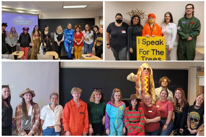 Students in Haloween costumes