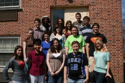 A group of 16 students on Lyle Hall stairs who completed Spring 2010 Certified Tutor Training