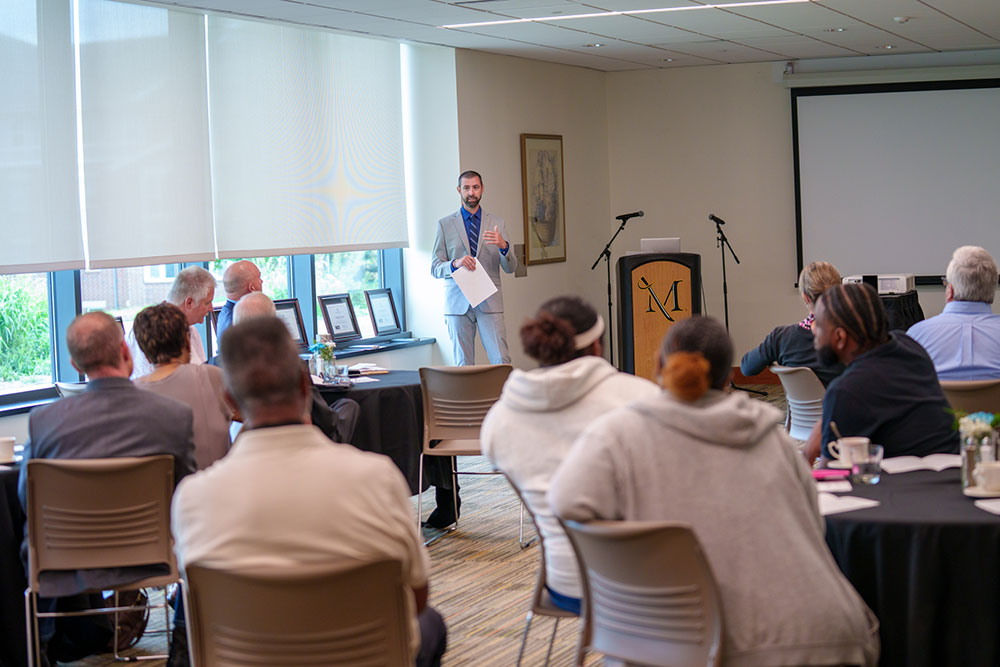 Andrew Shaffer presents to the audience